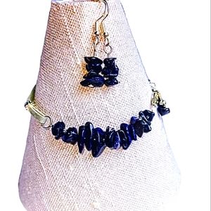 Moonstone Beaded Leather Bracelet with Earrings